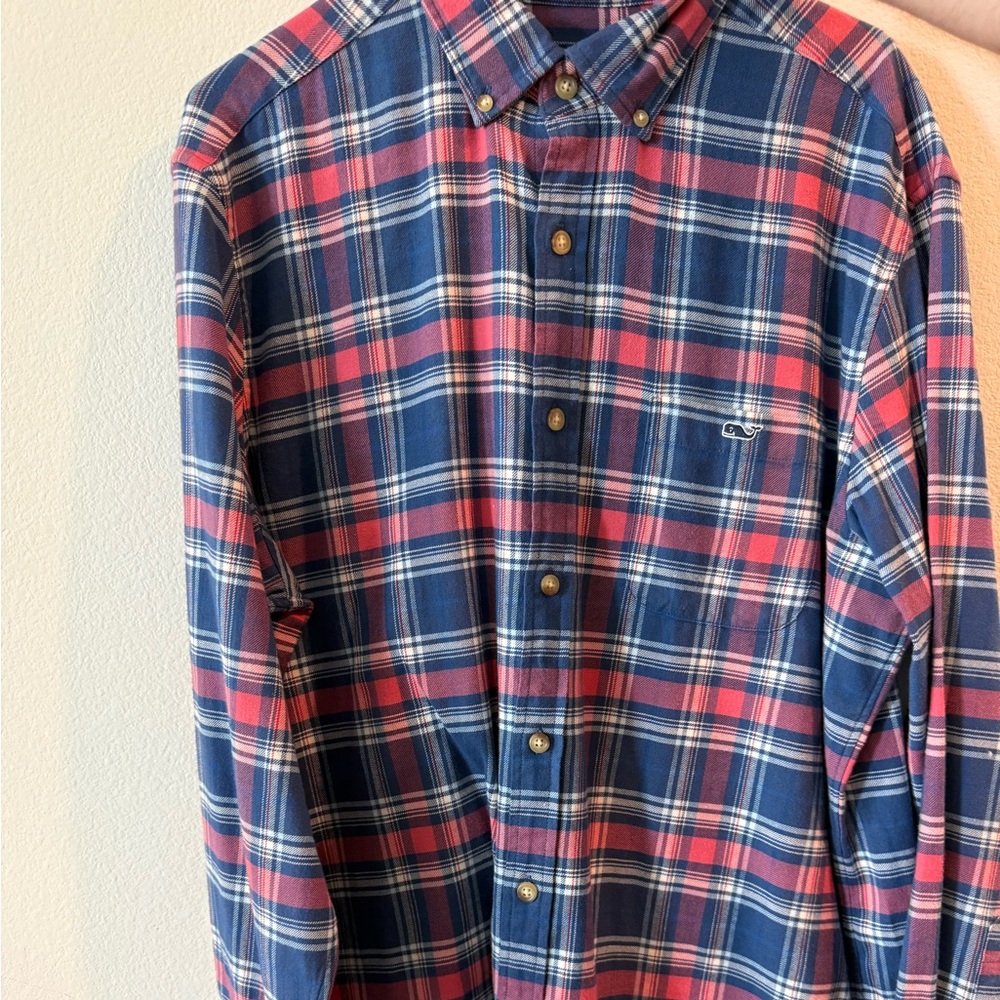 Blue and Red Plaid Button-Up Shirt
